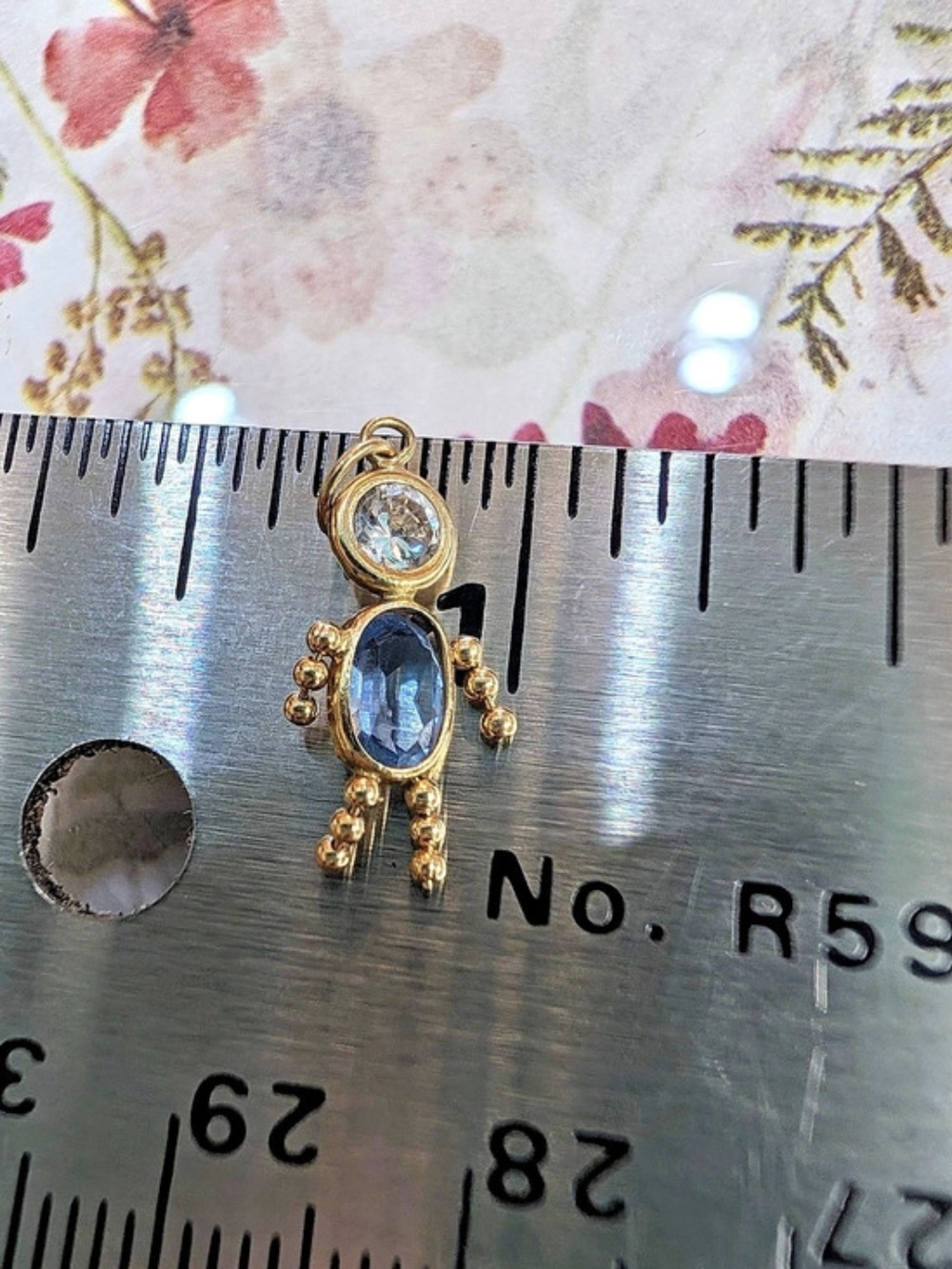 Solid 14Kt Yellow Gold Blue Gemstone Boy Pendant Charm Birthstone